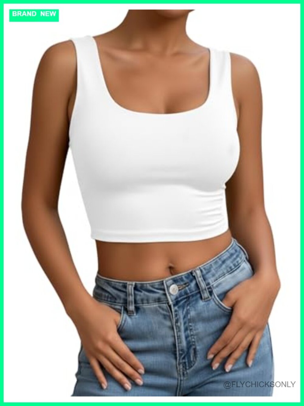 Women's Cotton U-Neck Crop Tank Top Sleeveless Ribbed Slim Fit Basic Vest